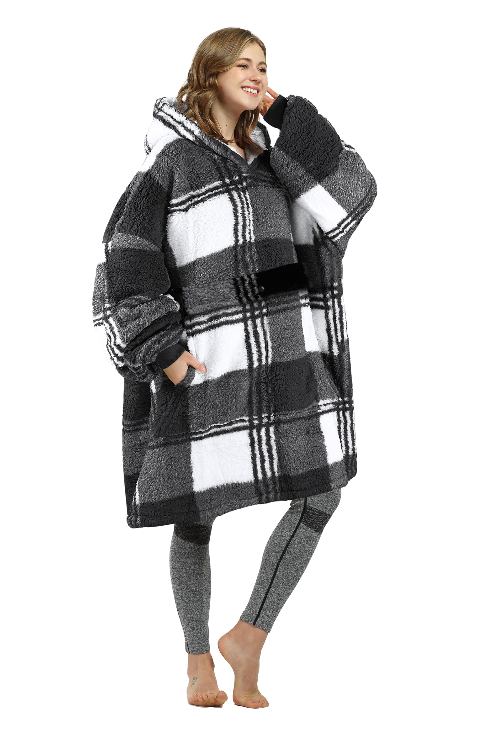 Oversized Blanket Hoodie Sweatshirt, Wearable Sherpa Lounging Pullover for Adults Women Men