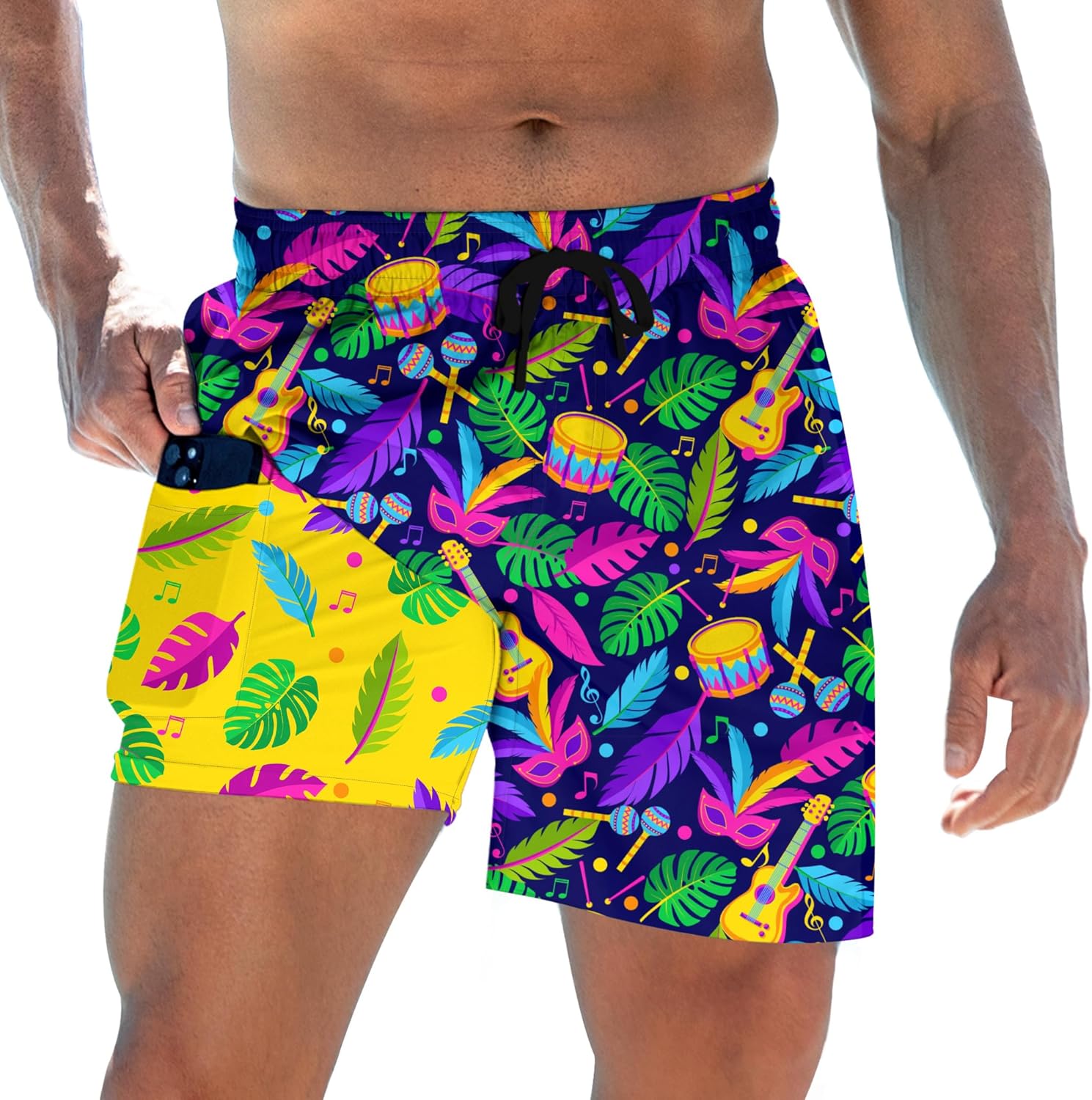Herren Badehose mit Kompressionsfutter 5,5" Schrittlänge schnelltrocknend Badeanzug Shorts - Bild 25 von 29