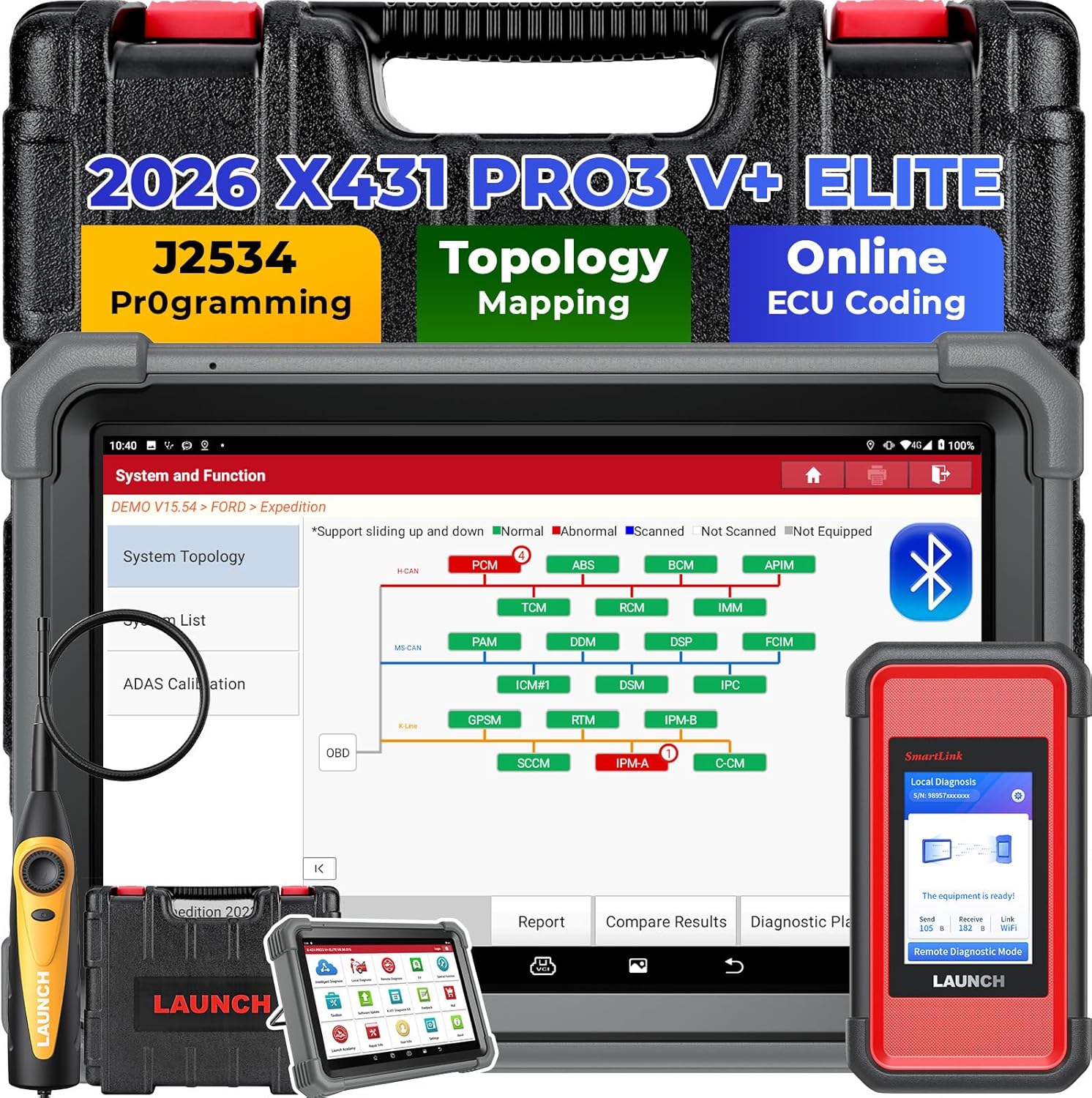 Launch X431 PRO3 V+ Elite J2534 ECU Protocol, Coding, Smartlink C, 60 Hot Services, FCA SGW, Bidirectional 3000+ Active Tests, All System Launch Scanner, 200+ Brands, CANFD DoIP, Android 10