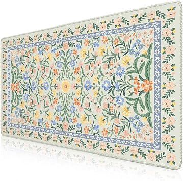 iCasso Desk Matt for Desktop, Desk Pad Mat, Green Floral Computer Mat for Keyboard and Mouse, XXL Large Mouse Pad, Anti-Slip Big Mousepad with Stitched Edges Green