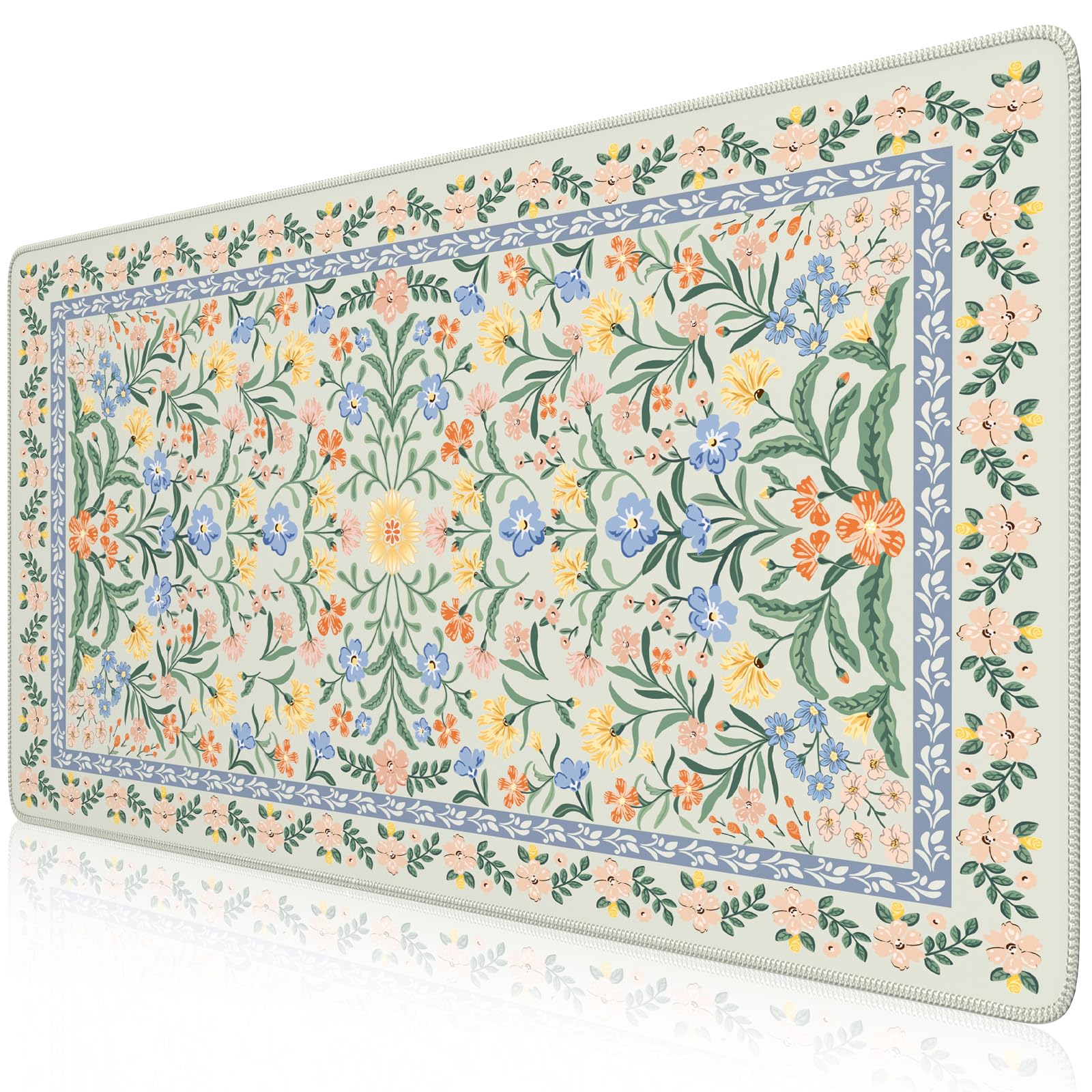 iCasso Desk Matt for Desktop, Desk Pad Mat, Green Floral Computer Mat for Keyboard and Mouse, XXL Large Mouse Pad, Anti-Slip Big Mousepad with Stitched Edges (Green)