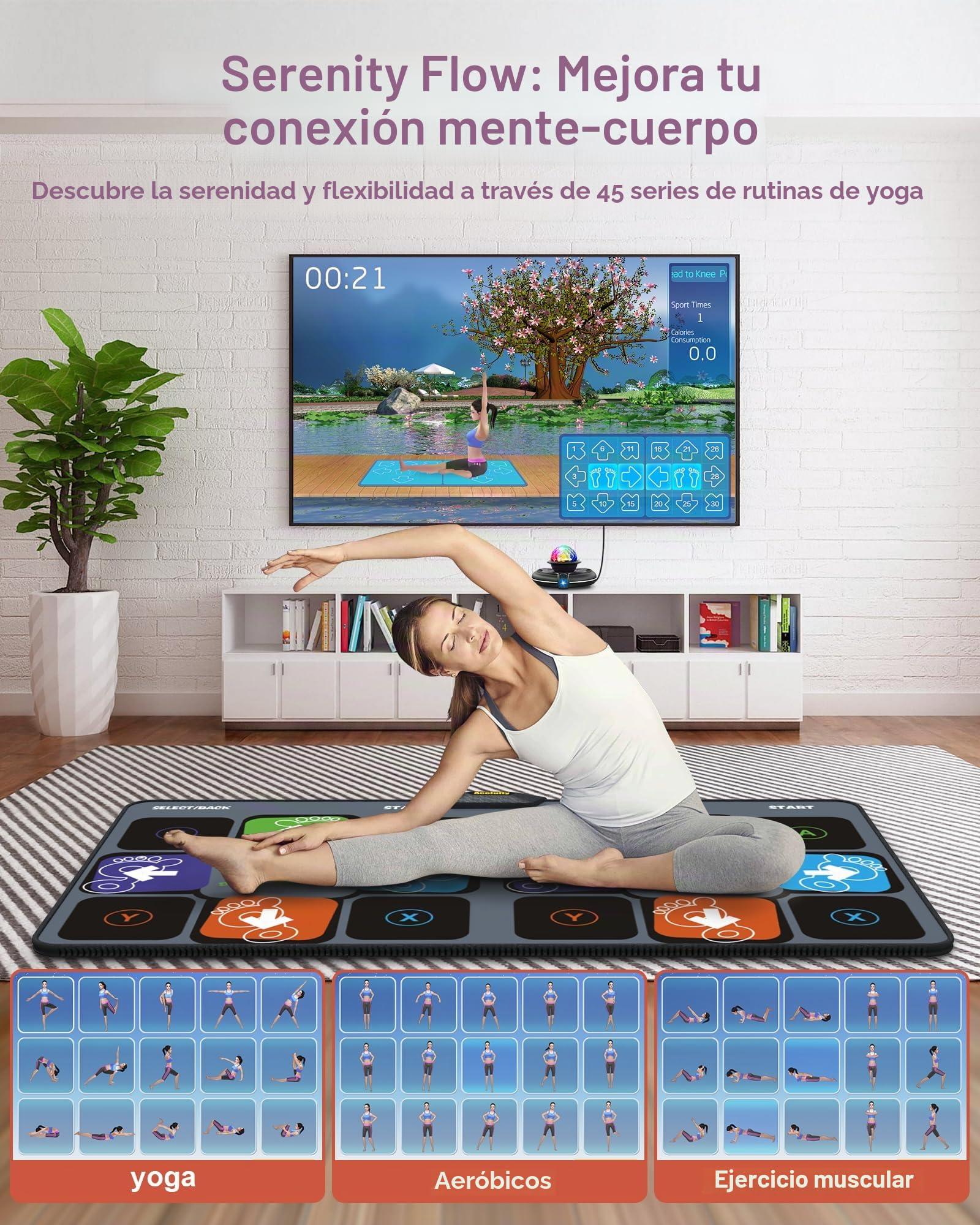Alfombra de Baile para TV con cámara HD, Alfombra de Fitness Antideslizante para Interiores con 2 mandos inalámbricos y Bola de Discoteca de Colores, Regalo para niños y Adultos (Negro)