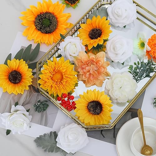 Miniatura 3 de Senseya Caja Combinada de Flores Artificiales para Decoración, Mezcla de Seda de Flores Falsas con Tallos, Ramos de Boda DIY, Conjunto de Caja a