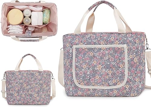 Lmbabter Bolsa organizadora de pañales para bebé, organizador floral para mamá, contenedor de almacenamiento para pañales para mujeres