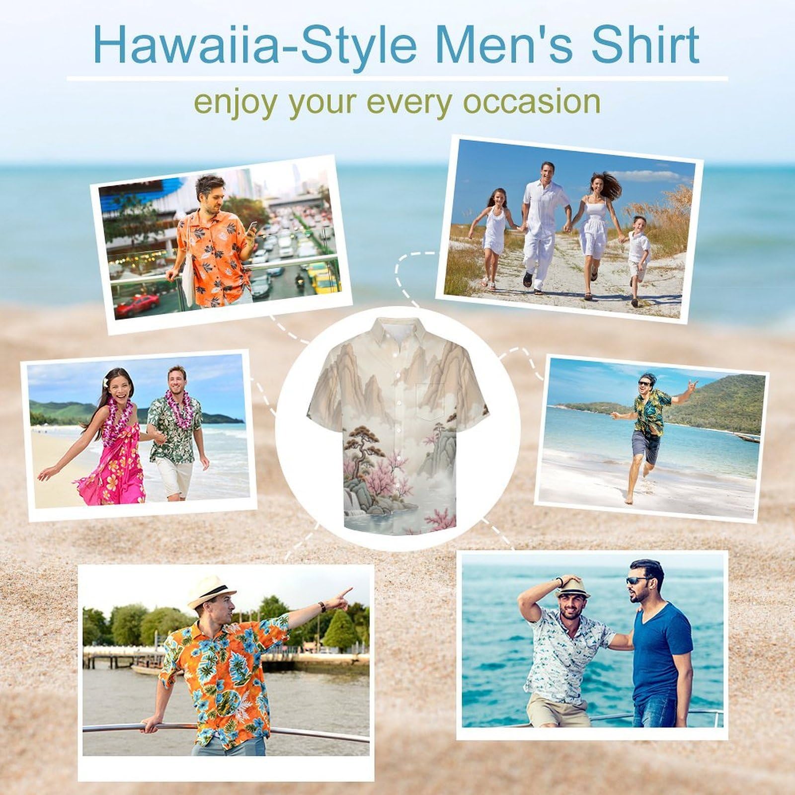 Camicia Casual da Uomo, Cascata Albero di Pesco in Fiore Stampa Maglietta Estiva a Maniche Corte Stile Stile Cinese Casual Button Down Hawaiani Camicie Risvolto Spiaggia Top