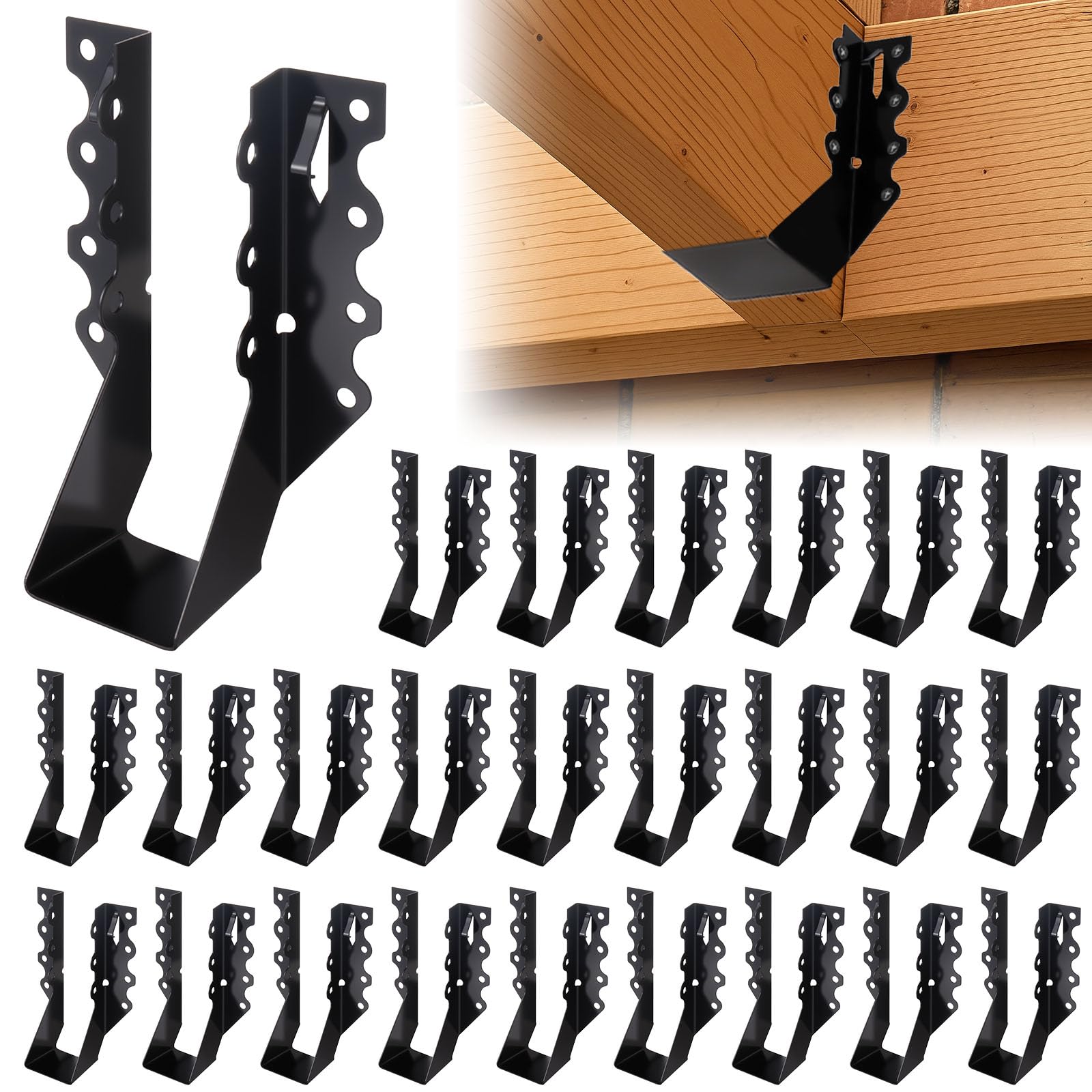 25 Pcs 2x6 Joist Hangers for Wood, 20 Gauge Black Powder Coating Face Mount Joist Hanger, Hurricane Tie Brackets for Deck, Floor, Ceiling, Roofs-image-25