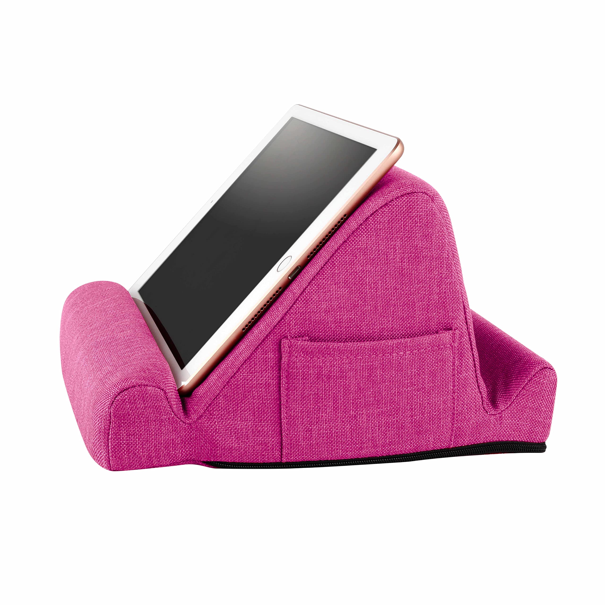 Multi-Angle Viewing Stand for iPad, Tablet, Phone - Pillow Tablet Stand with Side Pockets - Portable Tablet Holder for Travel and Work from Home - Deep Pink, 10 x 10 x 6.75 inches
