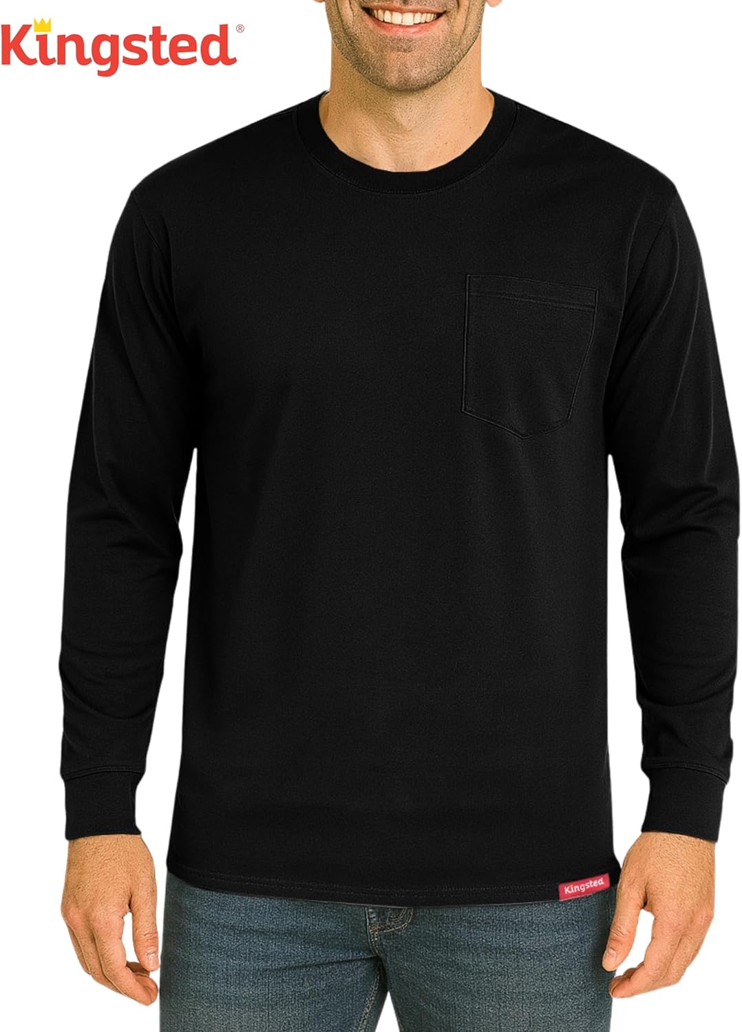 Kingsted Long Sleeve Pocket T-Shirts for Men - Super Soft 100% Midweight Cotton - Well-Crafted Classic Comfort Fit