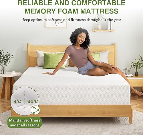 Miniatura 6 de EGOHOME Colchón de espuma viscoelástica tamaño King, colchón de cama de 10 pulgadas en una caja con gel de té verde refrescante, alivia la presión