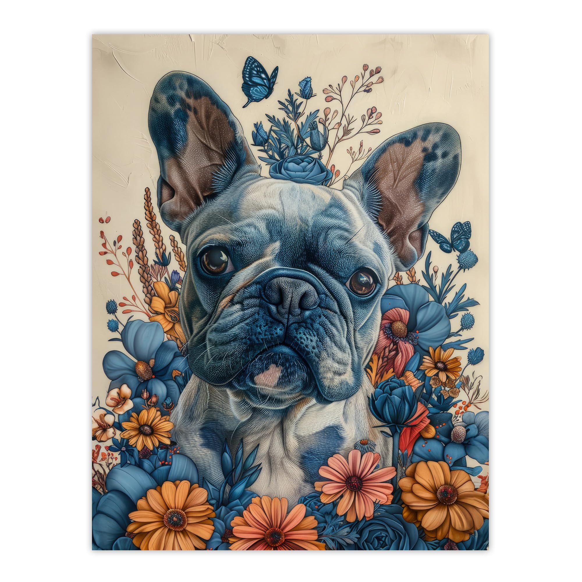 Artery8 French Bulldog Puppy Dog Lover Floral Portrait Poster W18" x H24"