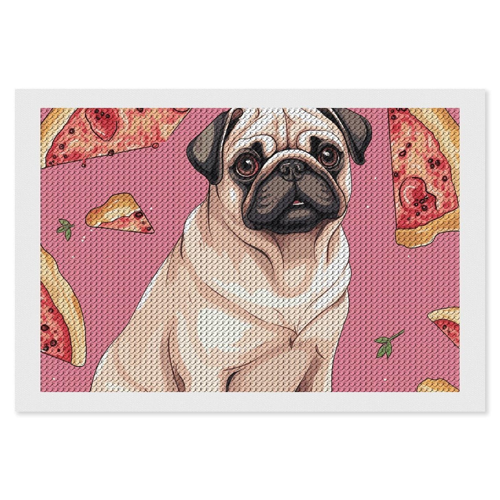 NONHAI Diamond Painting Kits for Adults - DIY Diamond Art Kits for Beginners - Full 5D Paint Drill Diamond Dots Paintings- Pug Pizza Diamonds Pictures Gem Art and Craft Wall Decor 8"x12"