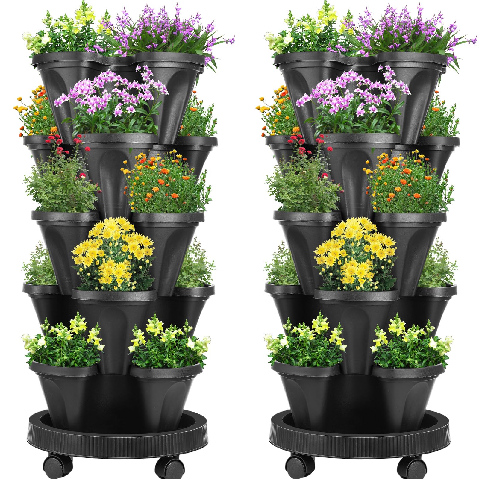 Photo 1 of **one pc**Umigy 2 Set 5 Tier Stackable Planters Vertical Garden Planters for Strawberry Herb Flower and Vegetable Indoor Outdoor Gardening Pots with Removable Wheels and Bottom(Grey)