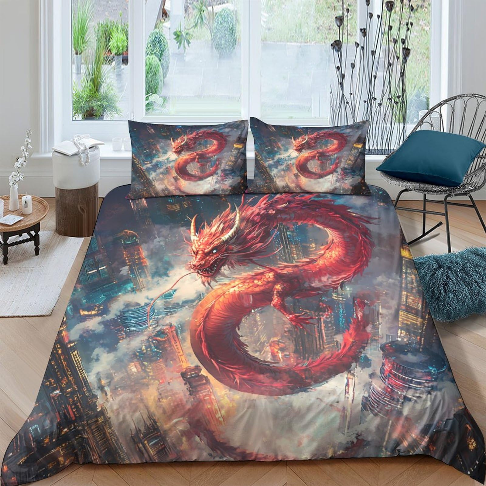 Ctjqhvkz Style-7 3D Printed Red Dragon Fitted Sheet Microfiber Soft Anti-Slip Fantasy Cloud Mattress Cover Bedroom Decor Machine Washable Single（135X200cm）