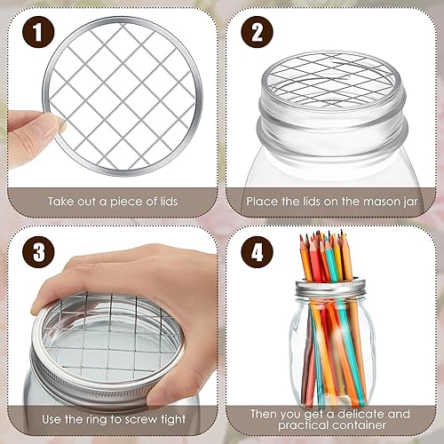 Miniatura 9 de Tapa de tarro de flores Mason para tarros de conservas de boca ancha, tapa de flores de metal, rejilla de masón, organizador de flores, tapa para