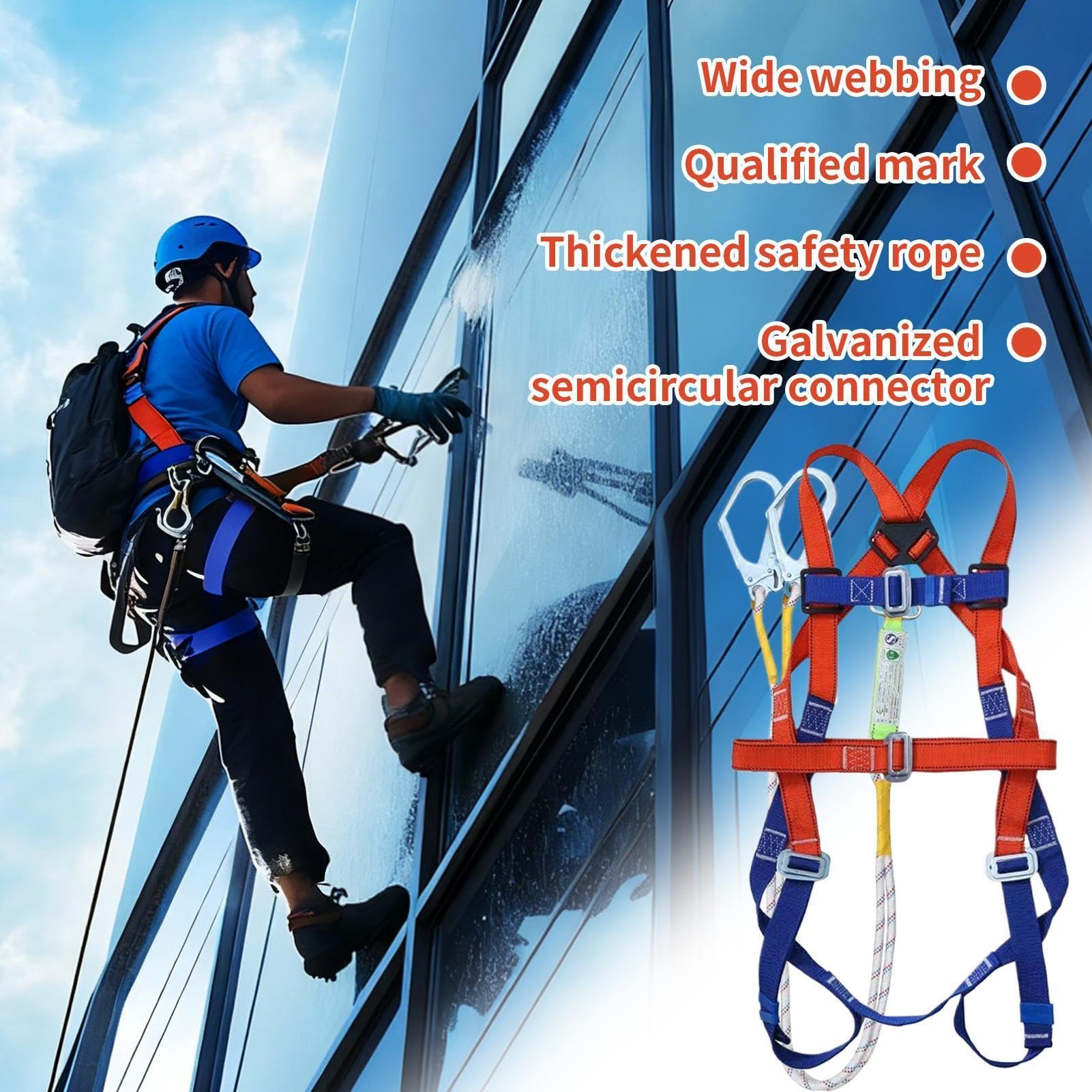 Generico Imbracatura anticaduta Dispositivo Anticaduta Con Corda E Lanyard | Imbracatura A 5 Punti Per Seggiolino Auto Per Uomo Arrampicata Caccia Edilizia Arboricoltura