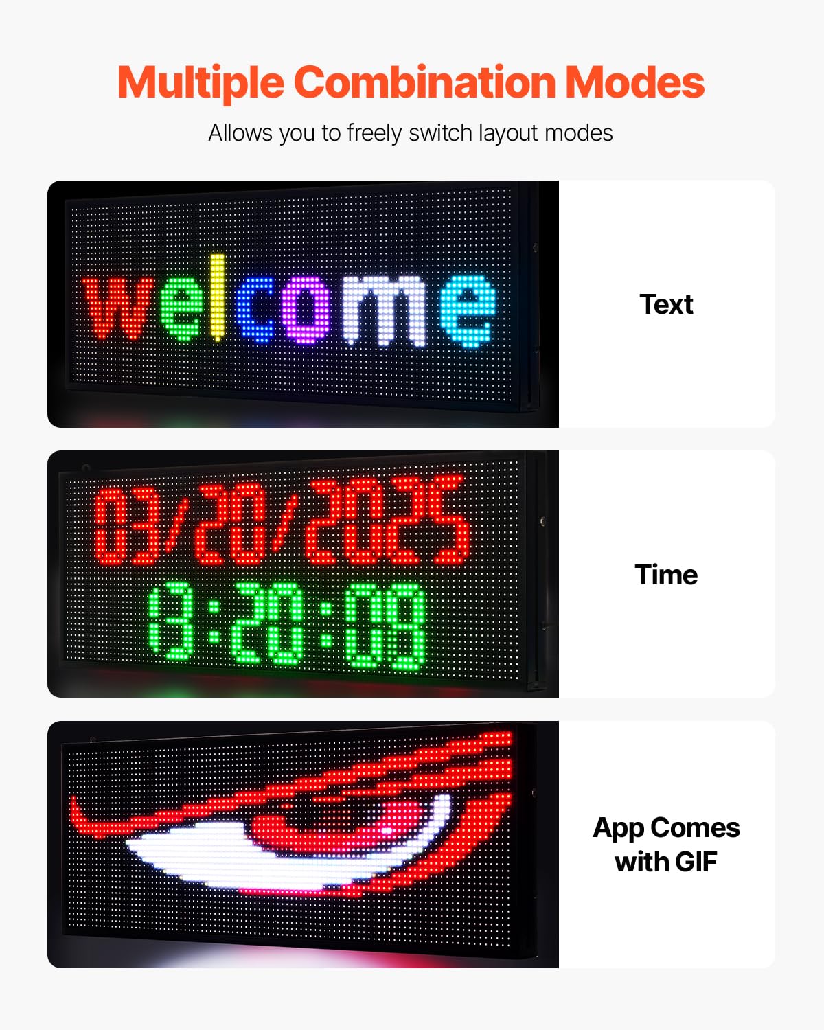 VEVOR Letrero LED Programable 99 x 35 cm Panel Digital Flexible Desplazable a Todo Color Tablero de Visualización con Patrón de Texto Personalizado Control de Aplicación Bluetooth para Publicidad