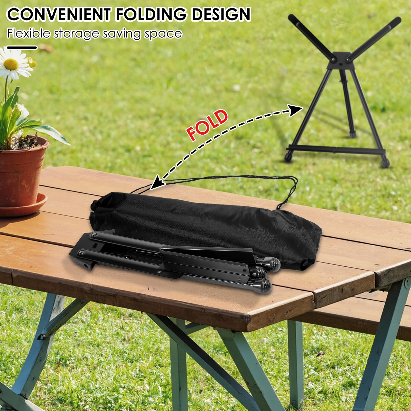 Mutualsign Lot De 2 Chevalets Artistiques Pliants, Portables, En Métal Léger Et Réglable, Chevalet Pliable Pour Menus, Présentations, Affiches, Présentations Artistiques (noir