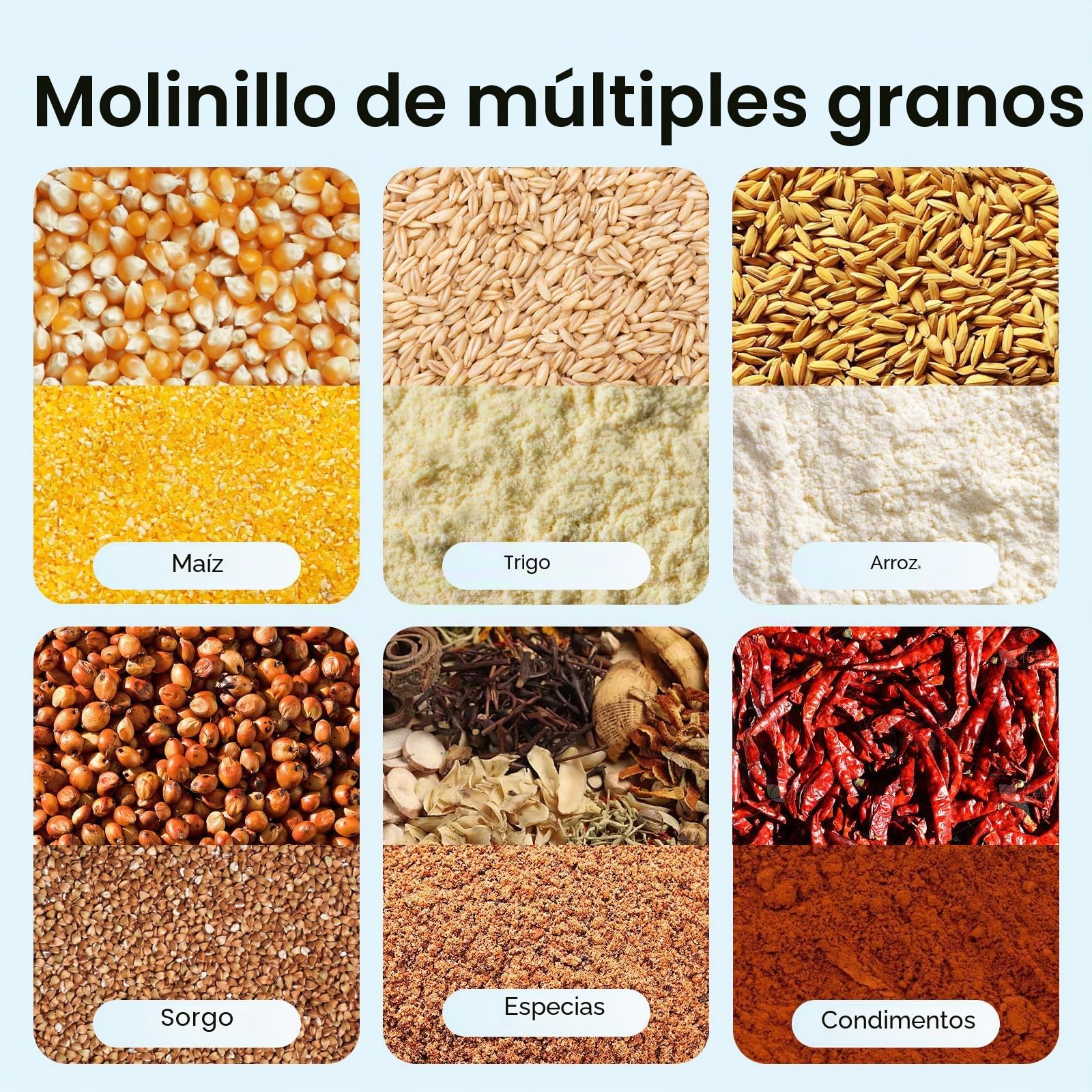 Molino de cereales eléctrico 1000 W, 25 l, molino de trigo y arroz, molino de alimentos, molino de maíz, molino de cereales eléctrico profesional para todo tipo de granos