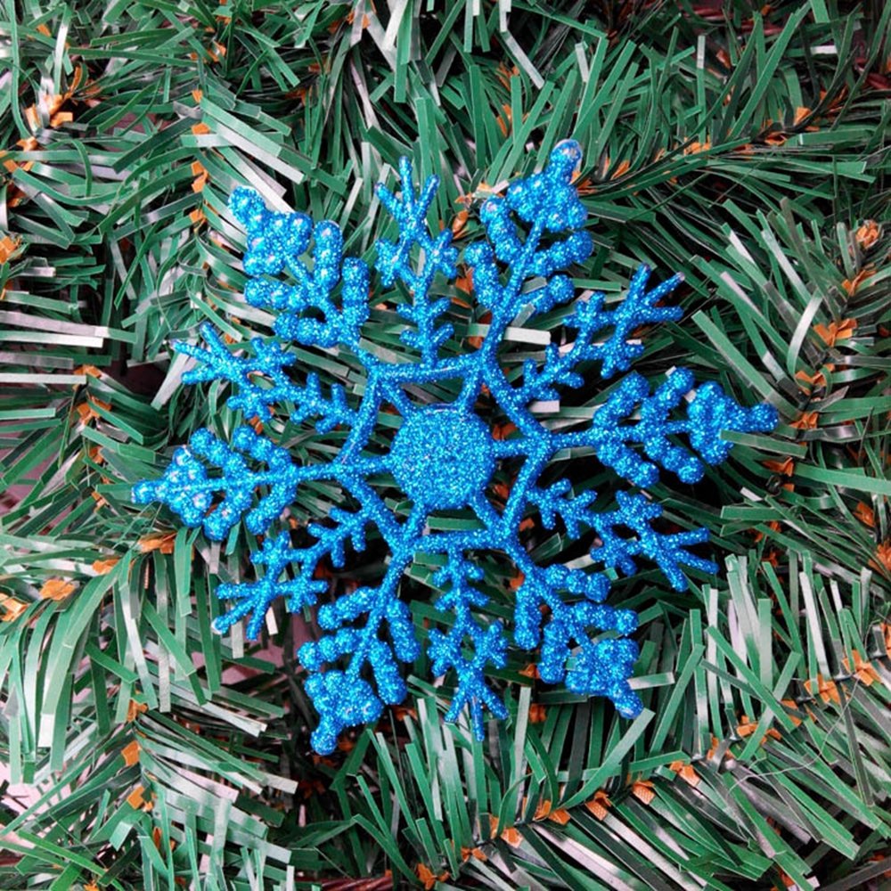 Dadaaa Blue Glitter Snowflake Shape Hanging Decorations Christmas Tree Ornament Window Decoration,24Pcs (Blue)