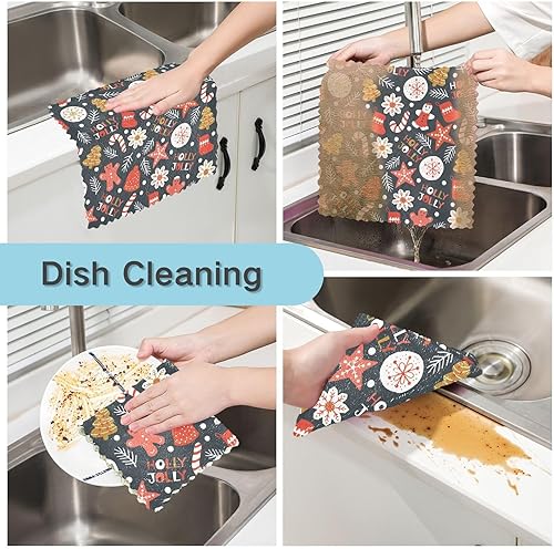 Miniatura 2 de KLL Holiday Christmas Car Drying Towels Extra Large Rustic Tea Towels Kitchen Blue Terry Cloth Kitchen Hand Towels Absorbent Towels