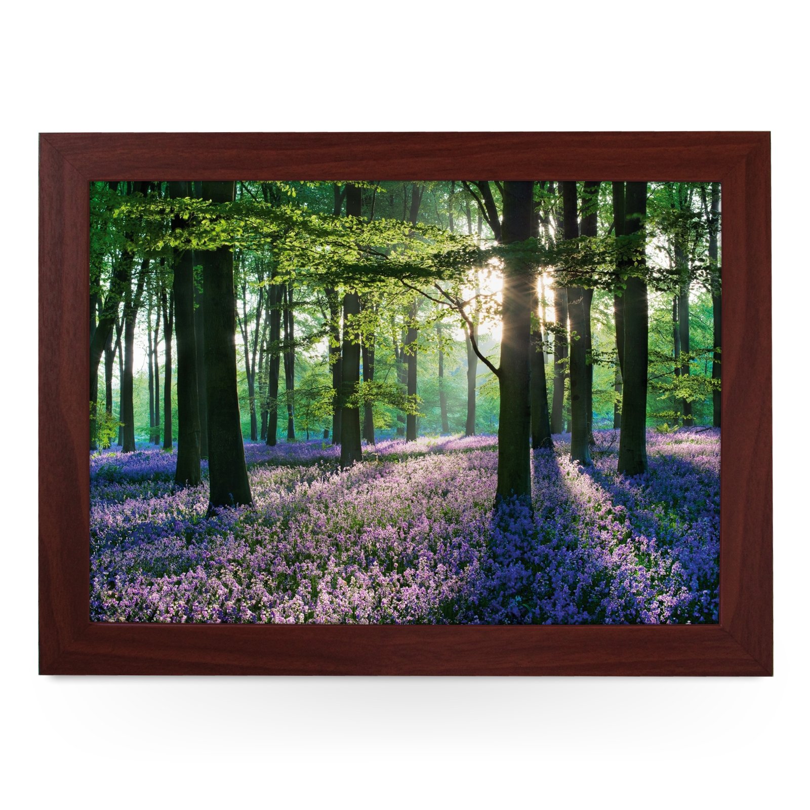 Yoosh Brown Portable Lap Desk Tray (Violet Field In Woods) Handmade Wooden Frame, Beanbag Cushioned Bottom | Computers, Laptops, Meals, Food | L0069