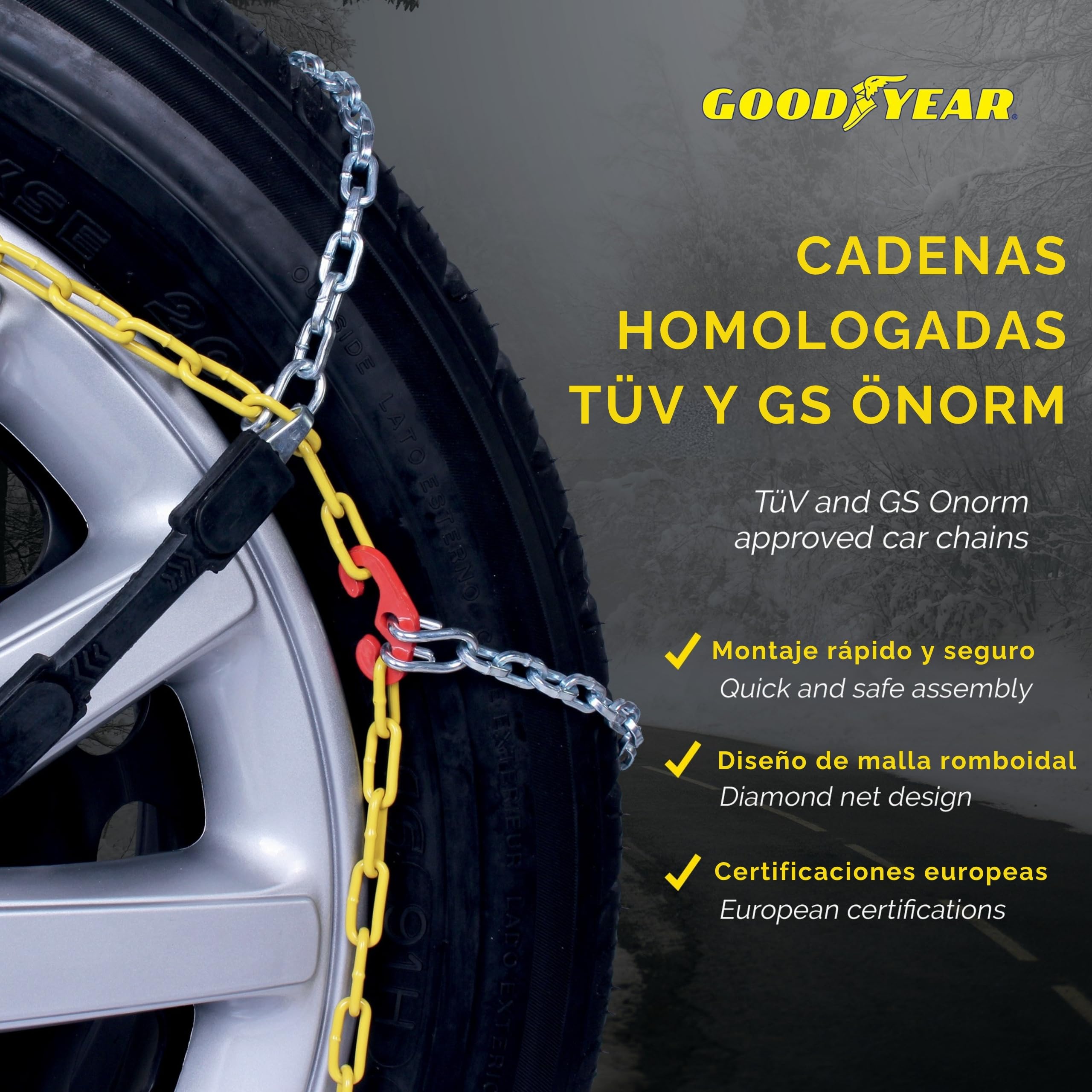 Goodyear 77913 77913: "G9 Cadenas de Nieve 9 mm para Coches. Talla 120. TÜV Süd y ÖNORM V5117 ., Talla 120
