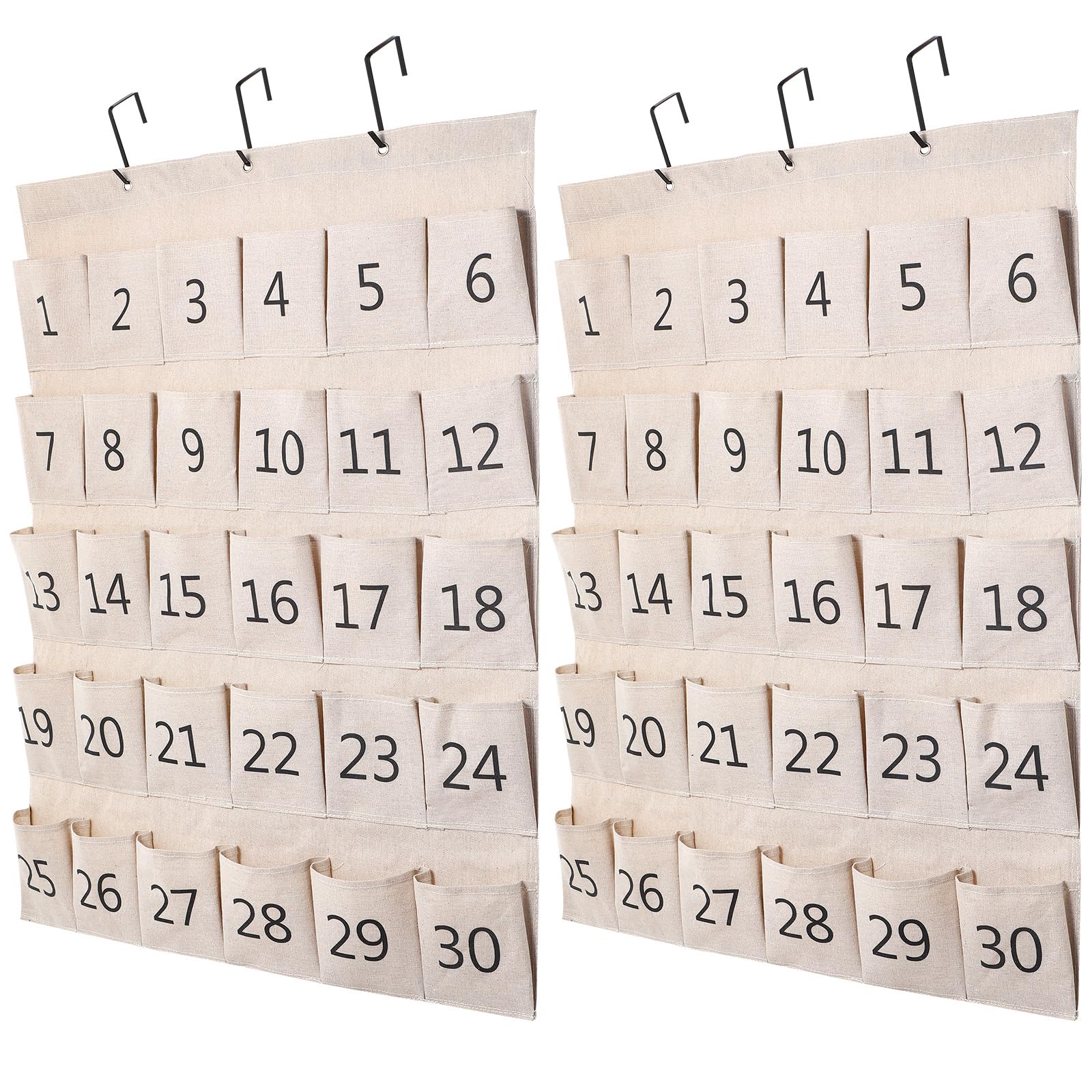 2 Pcs 30 Numbered Pocket Charts for Classroom Burlap Cell Phone Holder Calculator Holder Phone Caddy Hanging Pocket Organizer for Office Wall Door