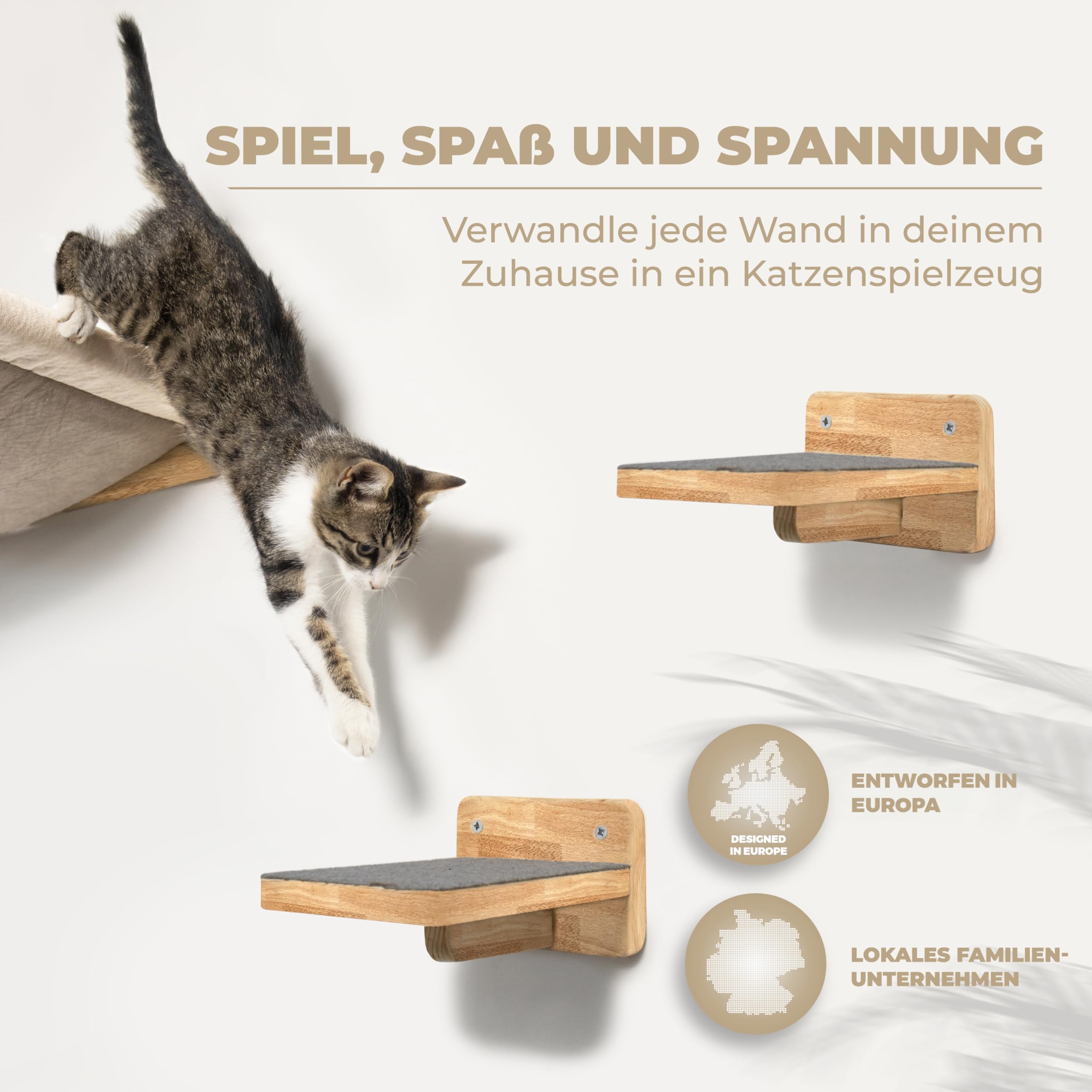 WOOWOOD® Percorso gatti da parete incl. 2X gradini per gatti [extra large e stabile] I Parete amaca per gatti 3 pezzi I Set parete arrampicata