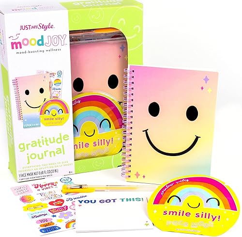 Just My Style Diario de gratitud MoodJoy de Horizon Group USA, incluye diario de atención plena espiral, máscara facial nutritiva, notas adhesivas,