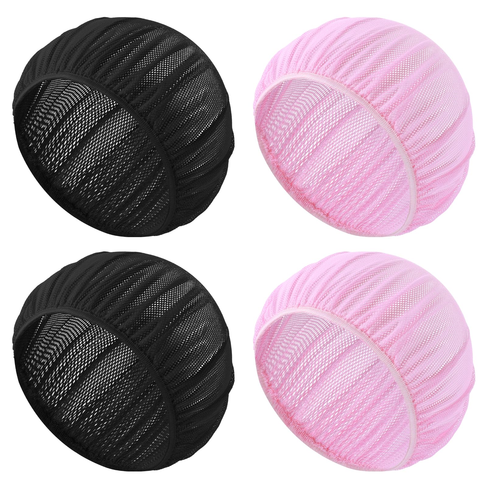 ElevateTech Lot de 4 filets de sommeil en maille pour femme - Filet à cheveux bouclés pour dormir la nuit, Rose, noir., Taille unique