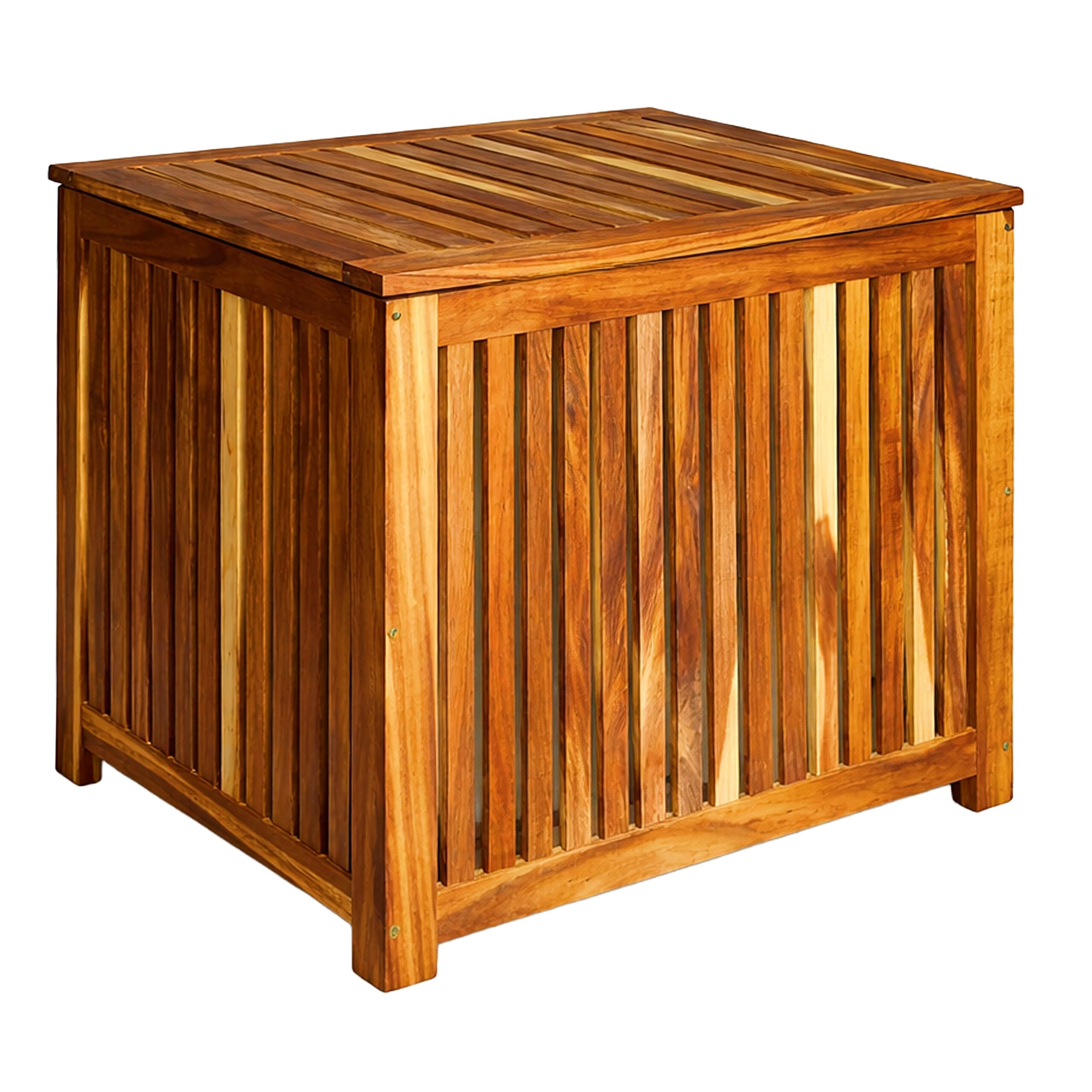 Relaxdays Cassapanca da giardino 60x60x50 cm in legno di acacia, naturale | con fodera impermeabile, cuscini e attrezzi