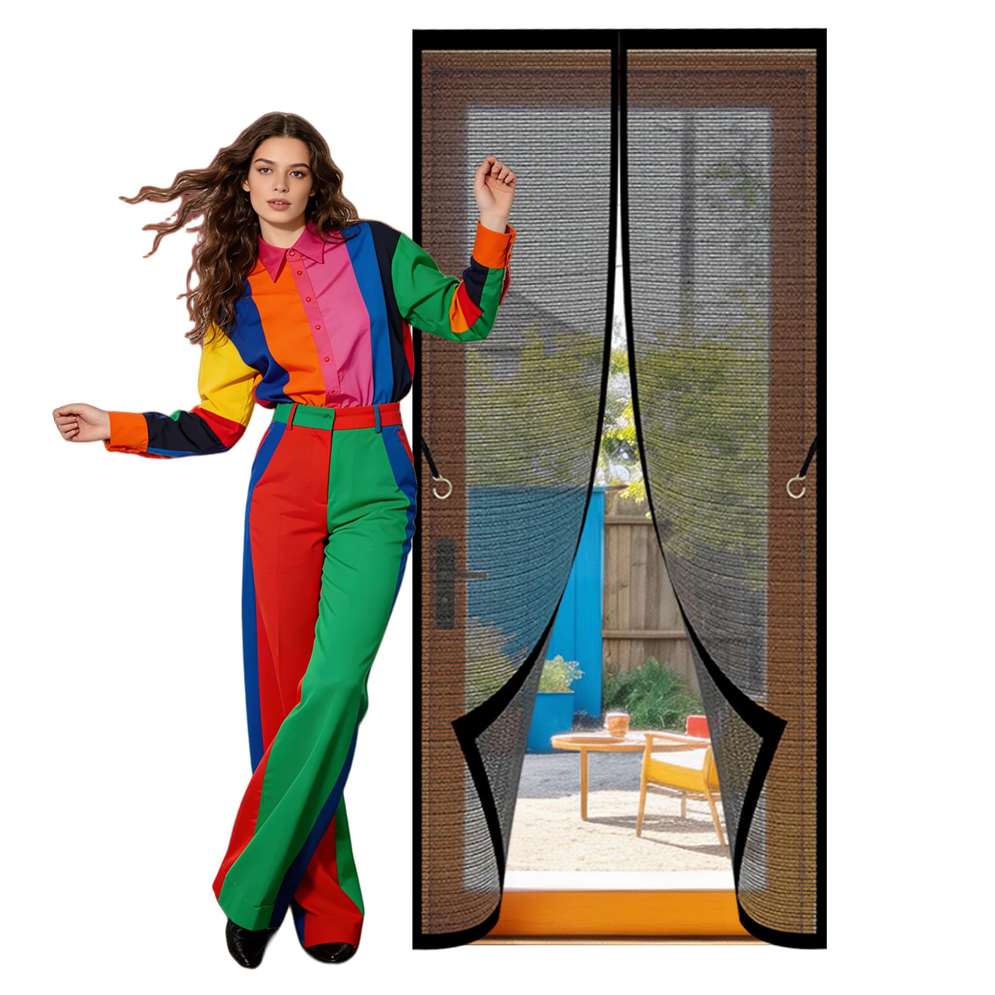 Magnetic Fly Screen Door 76 x 218 cm Powerful Magnets Net Curtains for Insects Bugs with Powerful Magnets Full Frame Magic Tape for Living Room, Bedroom, Patio, Black