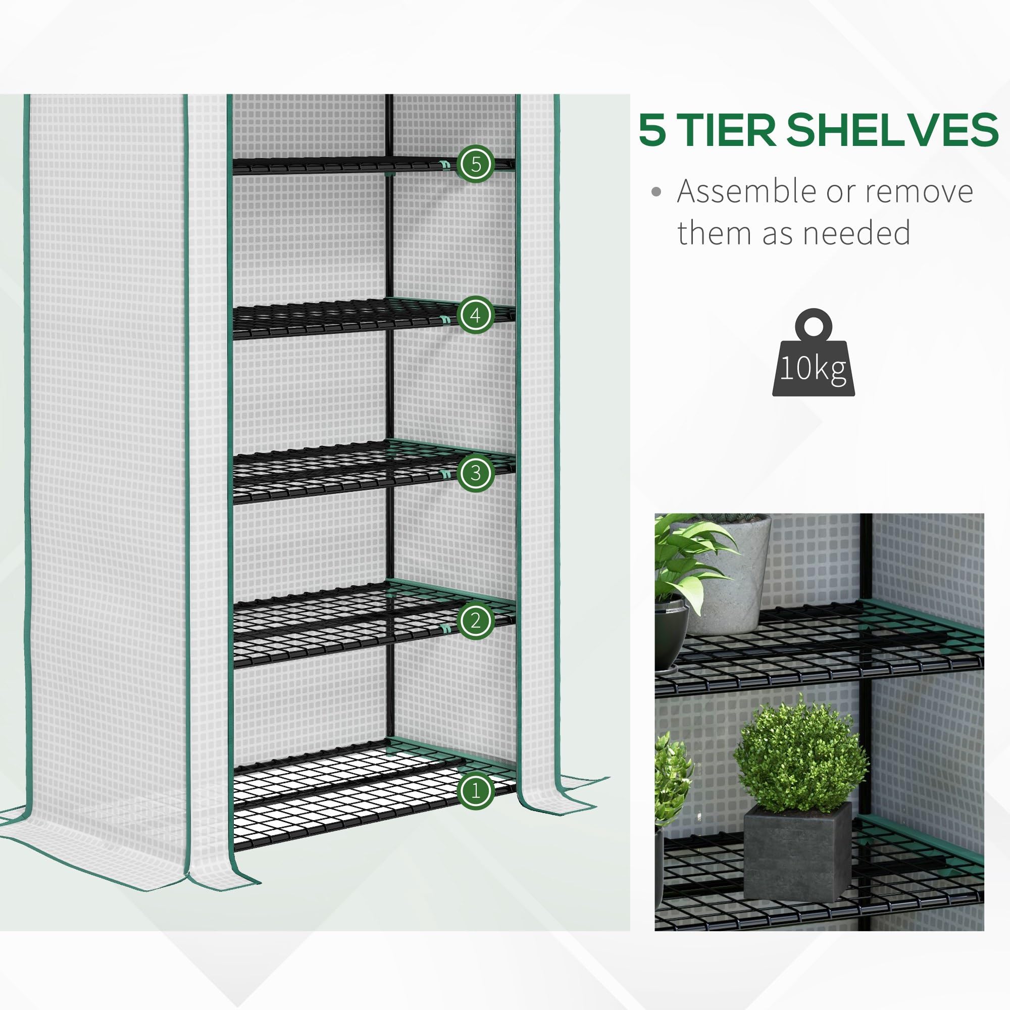 Outsunny Serra da giardino per balcone 5 livelli con 1 porta avvolgibile, telaio in acciaio e telo PE rinforzato per impieghi gravosi dim. 90L x 49W x 193H cm