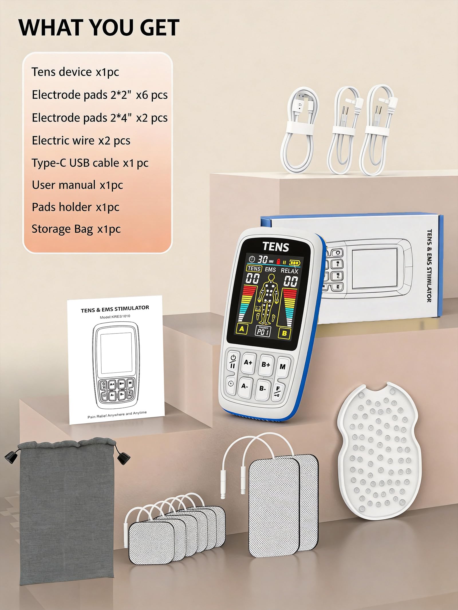 TENS Unit EMS Muscle Stimulator, 3-in-1 Dual Channel Electronic Pulse TENS Machine with Clear LCD Screen, 28 Modes Rechargeable Pain Relief Machine for Back, Sciatica, Neck, Knee & Muscle Soreness — Amazon image 8