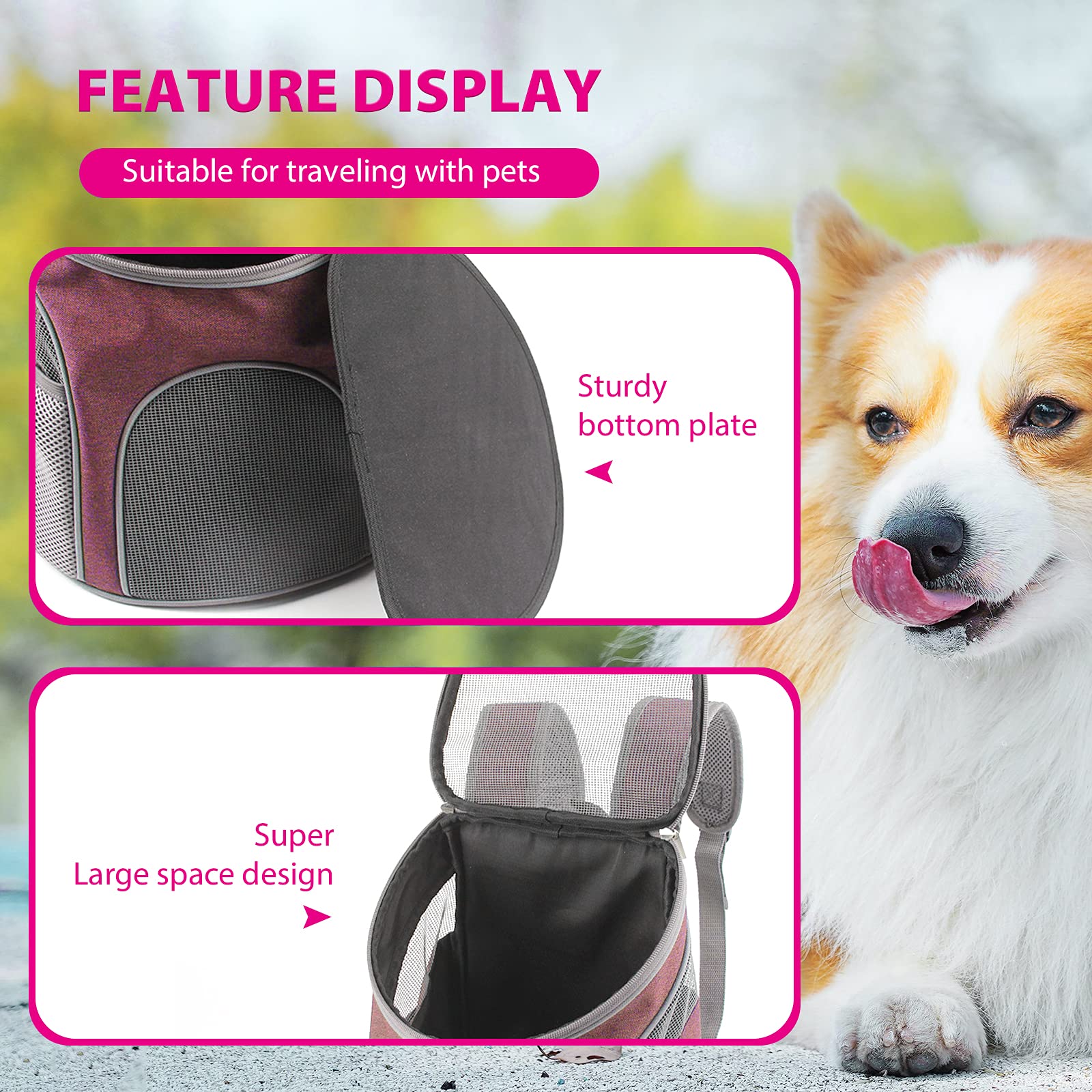 PETCUTE Zaino per Cani Gatto,Traspirante Zaino Trasportino per Cani con Tappetino Staccabile,Zaino per Animali Domestici con Tracolla Regolabile per Viaggio Campeggio,Fino a 4kg