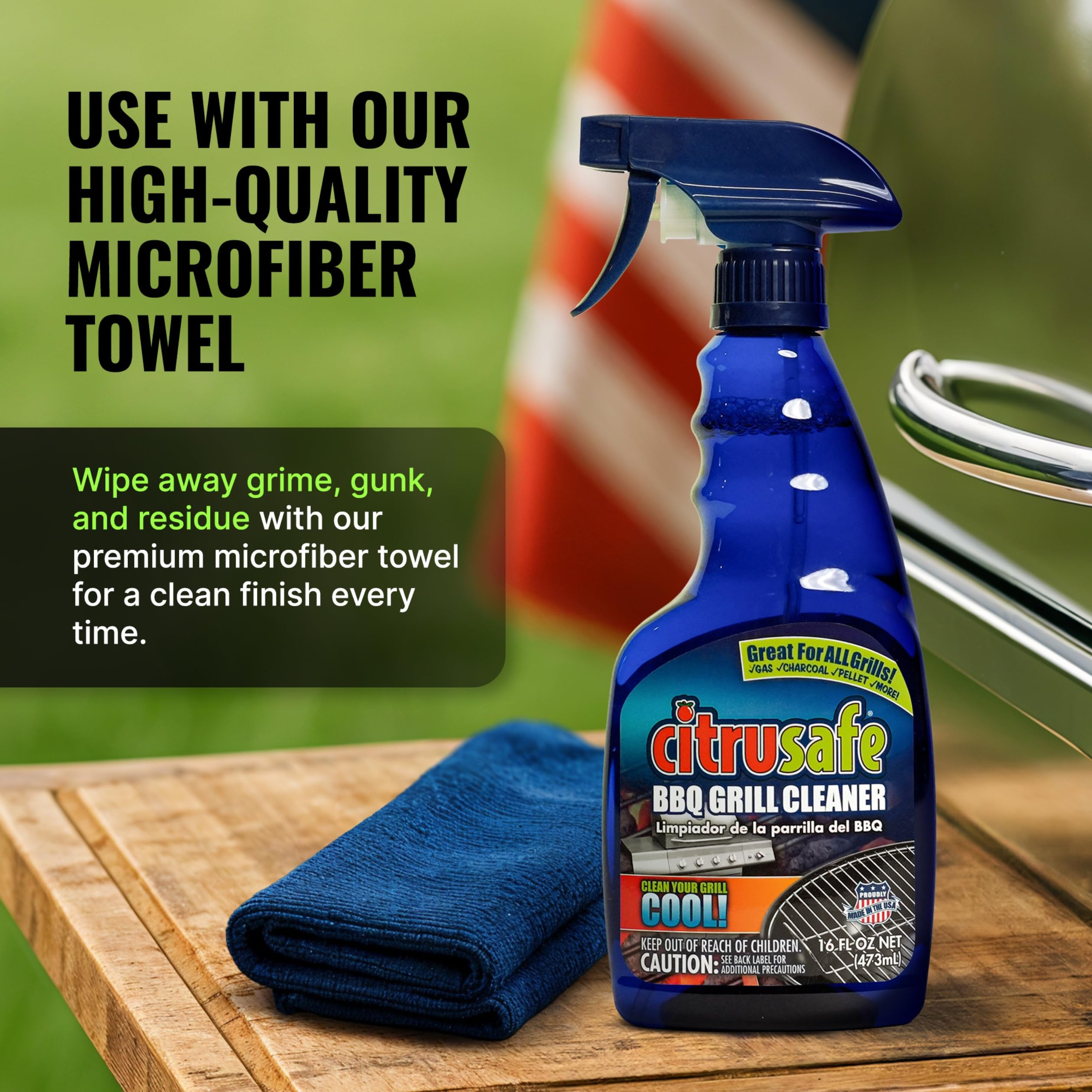 Citrusafe Kit completo per la pulizia della griglia, spray detergente per griglia (453,6 g), confezione da 3, spazzola in nylon, raschietto per pentole e panno in microfibra, strumenti per pulire