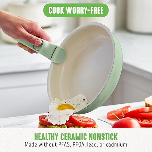 Miniatura 2 de GreenLife Juego de ollas y sartenes antiadherentes de 10 piezas, mango desmontable y juego de utensilios de cocina apilables, sartenes libres de