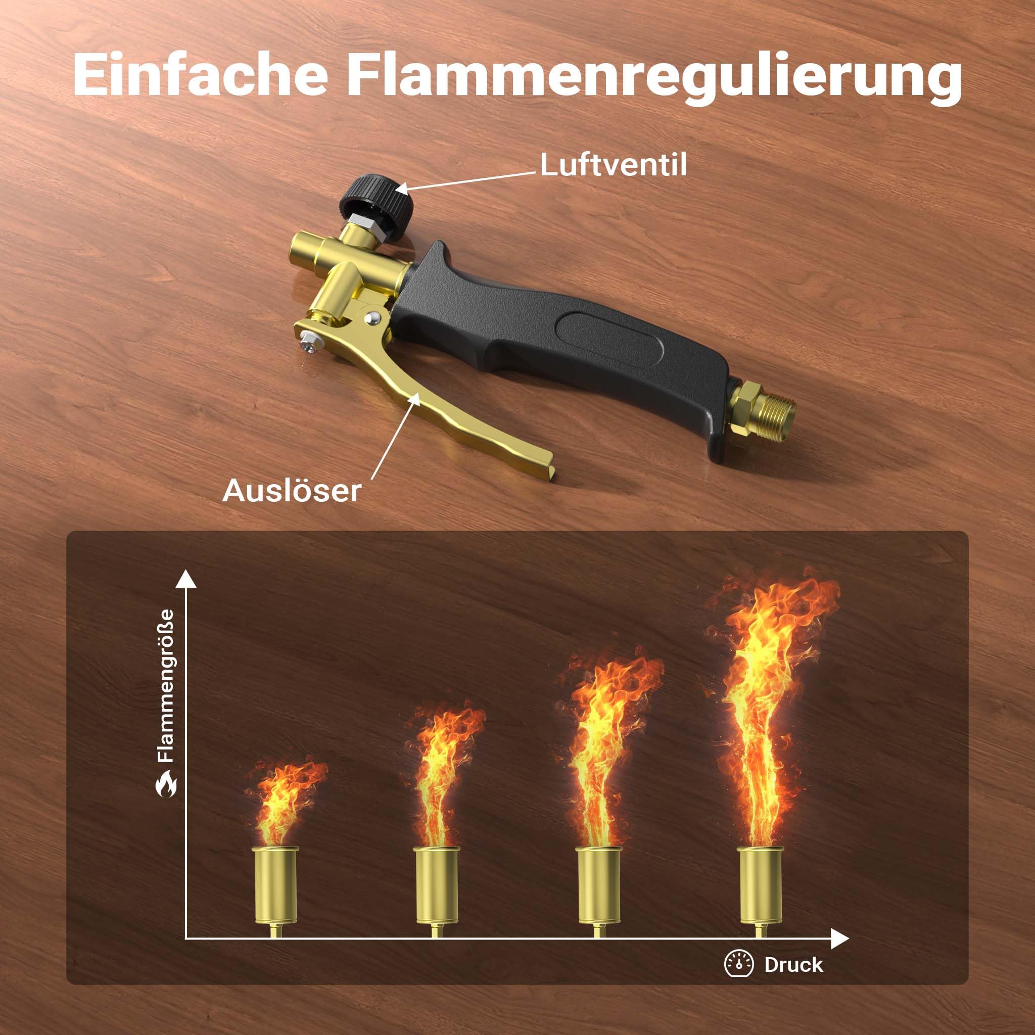 Wiltec Unkrautbrenner bis 1850°C Gasbrenner mit 80kW, Abflammgerät für Unkraut, 85 cm Unkrautvernichter, Dachbrenner mit 5 m Schlauch