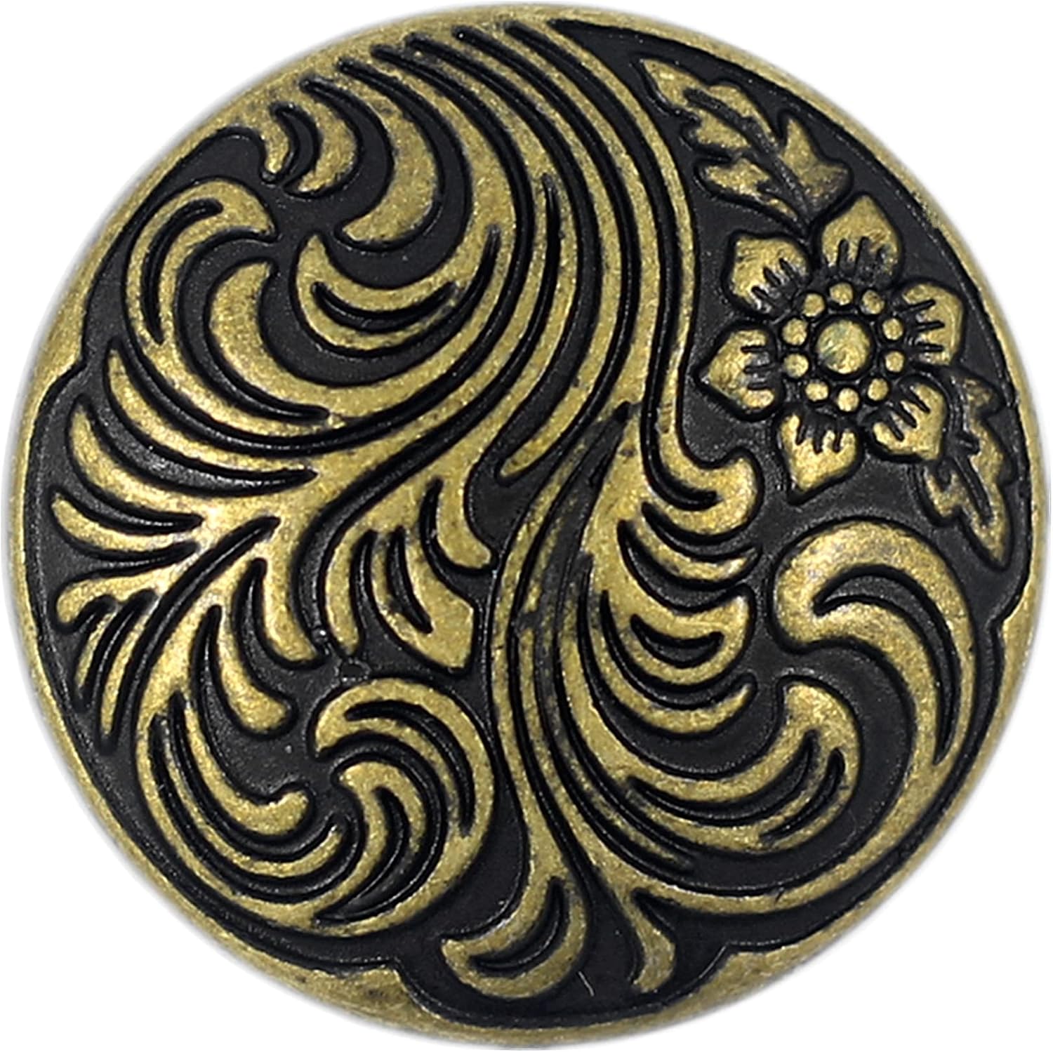 Bezelry 12 Pieces Swirl Leaves and Flower Metal Shank Buttons. 21mm (13/16 inch) (Antique Silver)