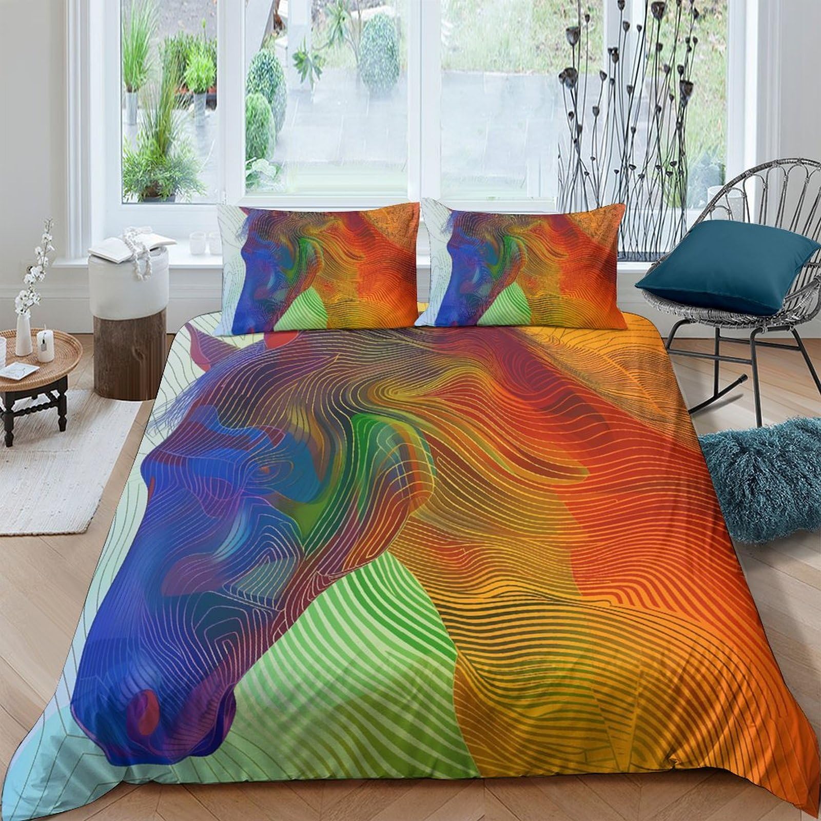 Ctjqhvkz Style-4 3D Printed Colorful Horse Fitted Sheet Microfiber Soft Breathable Abstract Animal Mattress Cover For Bedroom Dorm Decor Single（135X200cm）