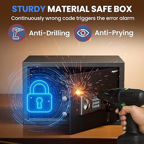 Miniatura 5 de Caja de seguridad digital de 1.2 pies cúbicos, caja de seguridad digital con estante, teclado y combinación, caja fuerte digital de acero de