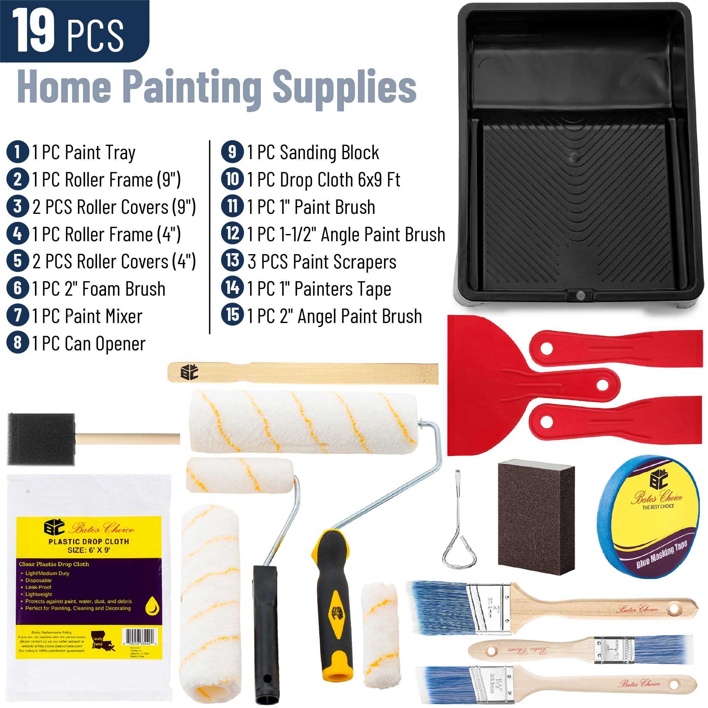 Bates Paint Roller Kit - 19 Pieces for Smooth Painting -2 Bates Paint Roller Kit - 19 Pieces for Smooth Painting -2