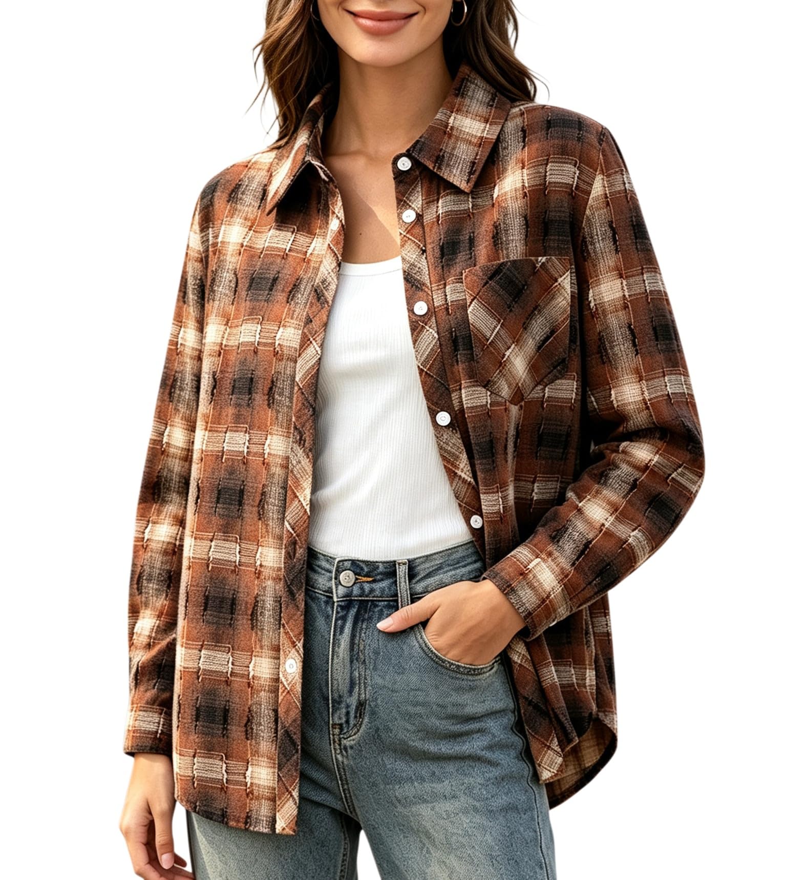 SANGTREE Womens and Girls Long Sleeve Flannel Shirt Plaid Button Down Shirt