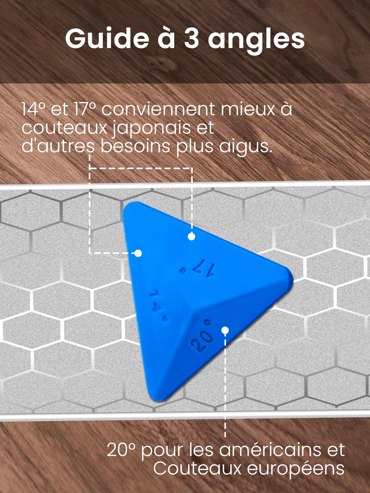 Pierre à aiguiser diamant 3 côtés, Grain 400/1000/8000 Aiguiseur de couteaux, Pierre à aiguiser diamant et céramique de qualité supérieure, Affûteur de couteauxavec cuir et guide d'angle