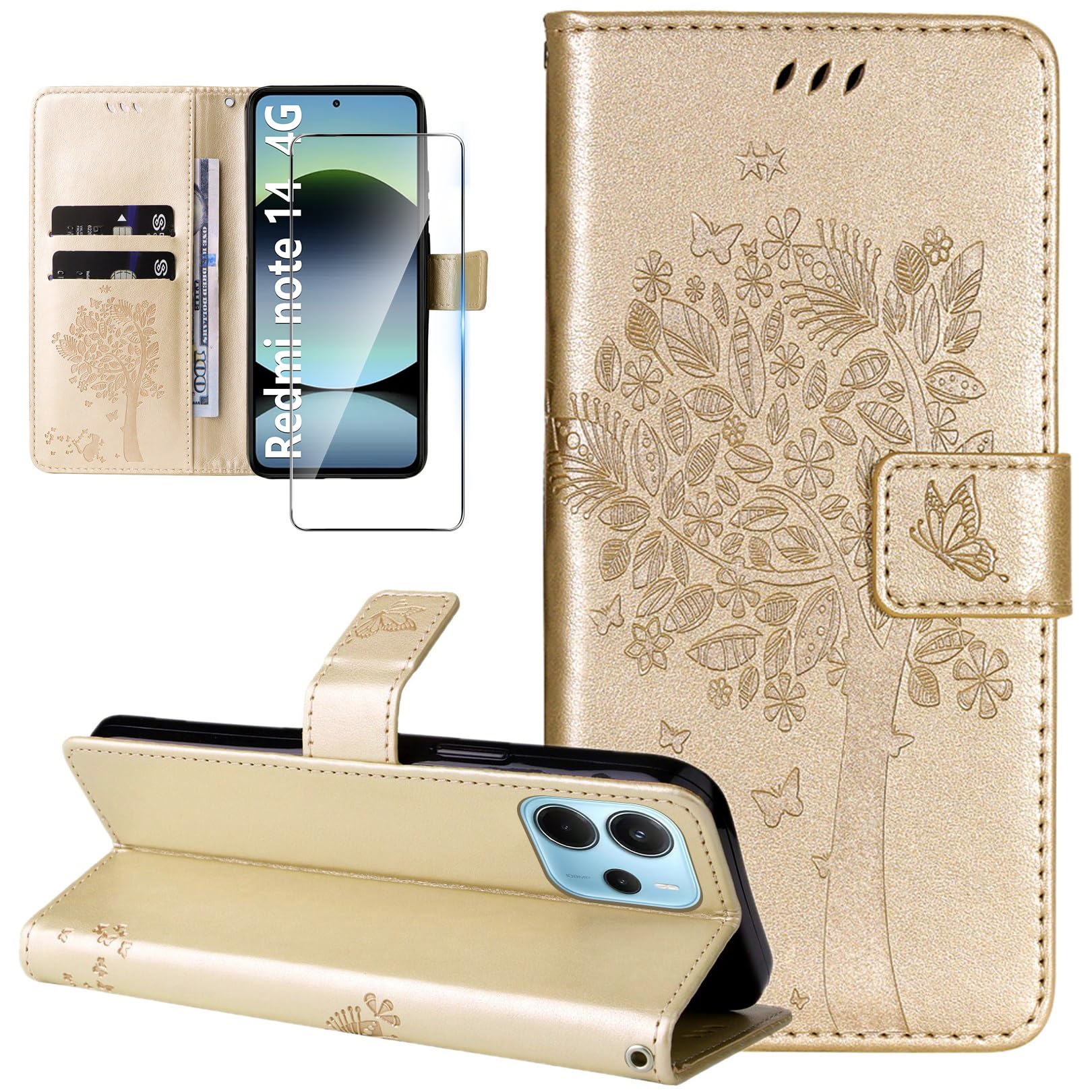 JUNETOP Cover per Xiaomi Redmi Note 14 4G (Versione EU), Custodia a Libro Portafoglio Flip Case in Pelle PU di Alta Qualità [Protezione RFID] - Lilla
