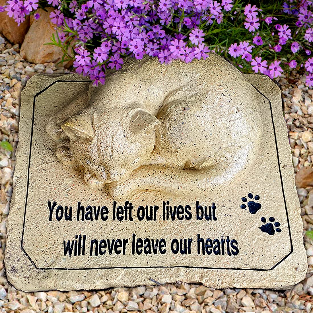 Lily's Home Weather Resistant Outdoor Memorial Garden Headstone with Cat Figurine