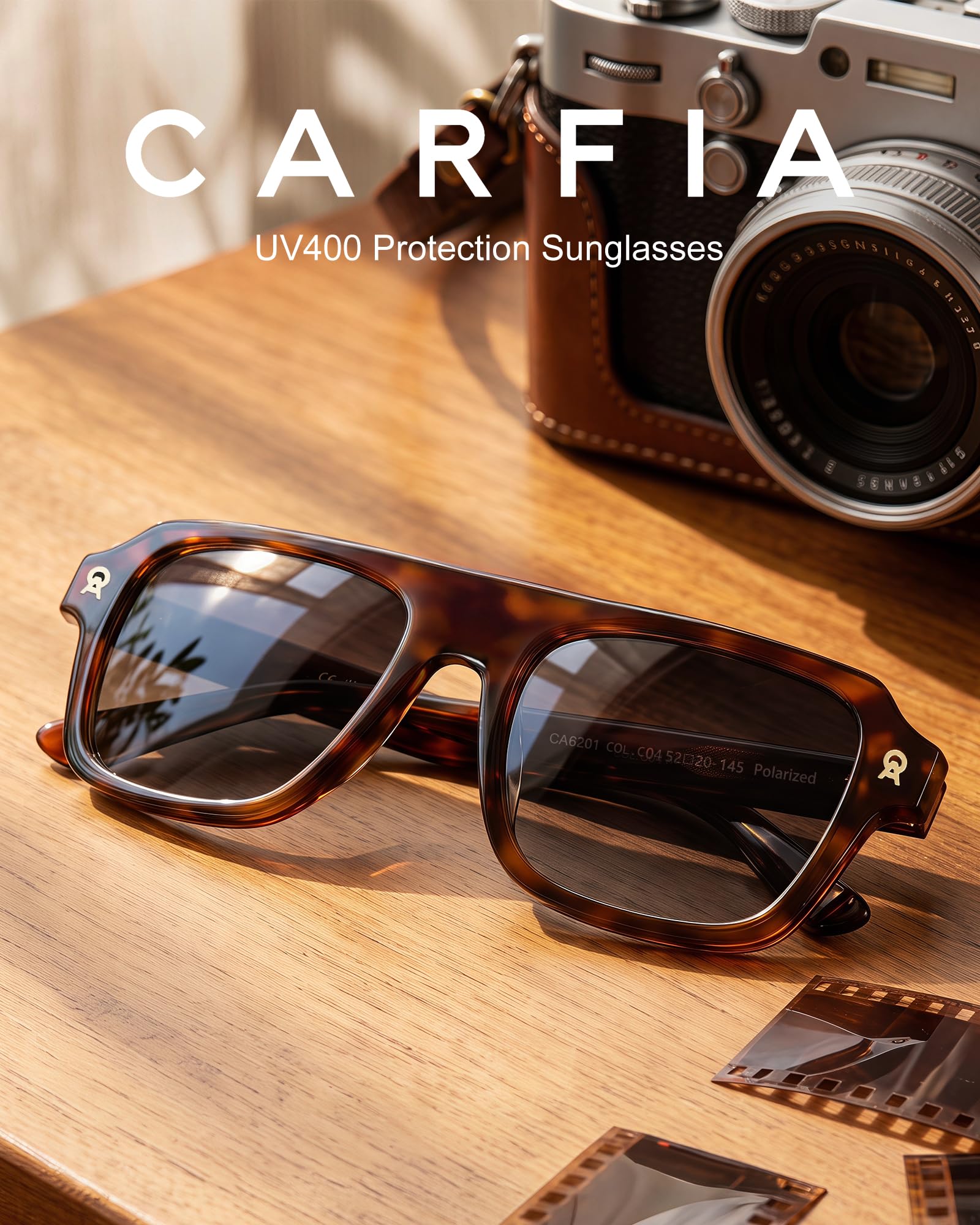 Carfia Lunettes de soleil Polarisées pour Homme Rétro Forme Rectangulaire Acétate