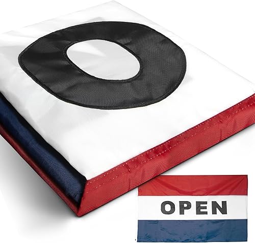 Anley EverStrong Series - Bandera abierta bordada de 3 x 5 pies, cabecera de lona bordada y resistente, 4 filas de costuras de cerradura, banderas