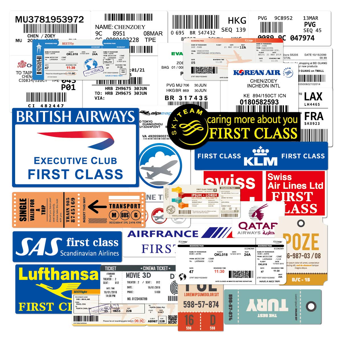 Lot De 50 Autocollants Avion - Décoratifs Et Imperméables Pour Bouteille, Laptop