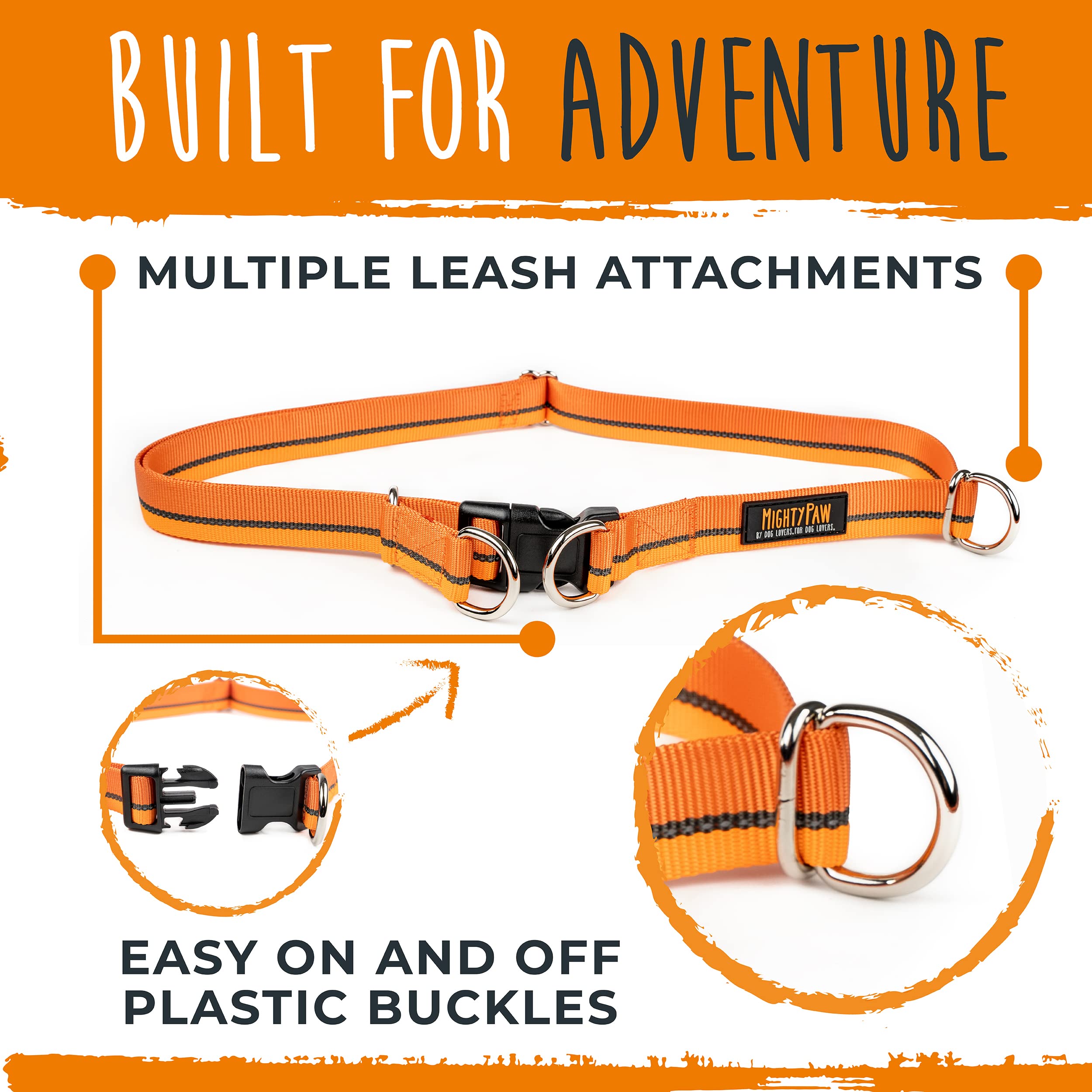 Mighty Paw Hands Free Dog Leash | Bungee Waist Leash for Dog Walking. Pet Running Hands Free Tether for Large, Medium & Small Breeds. Pet Waist Belt (36" - 48") Up to 150 lbs - Orange - image 8